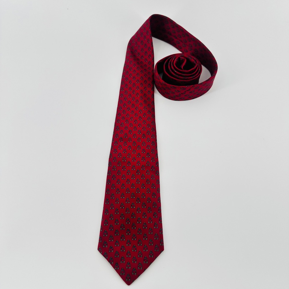 St Michael Vintage Equestrian Stirrup Silk Tie Red Made in UK OS